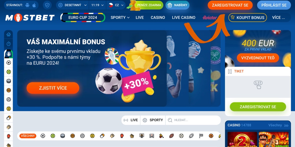 Jednoduše klikněte na tlačítko registrace na našem webu.