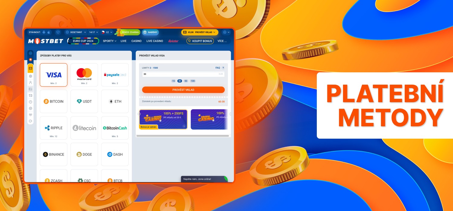 Různé platební možnosti, které máme k dispozici na MostBet.